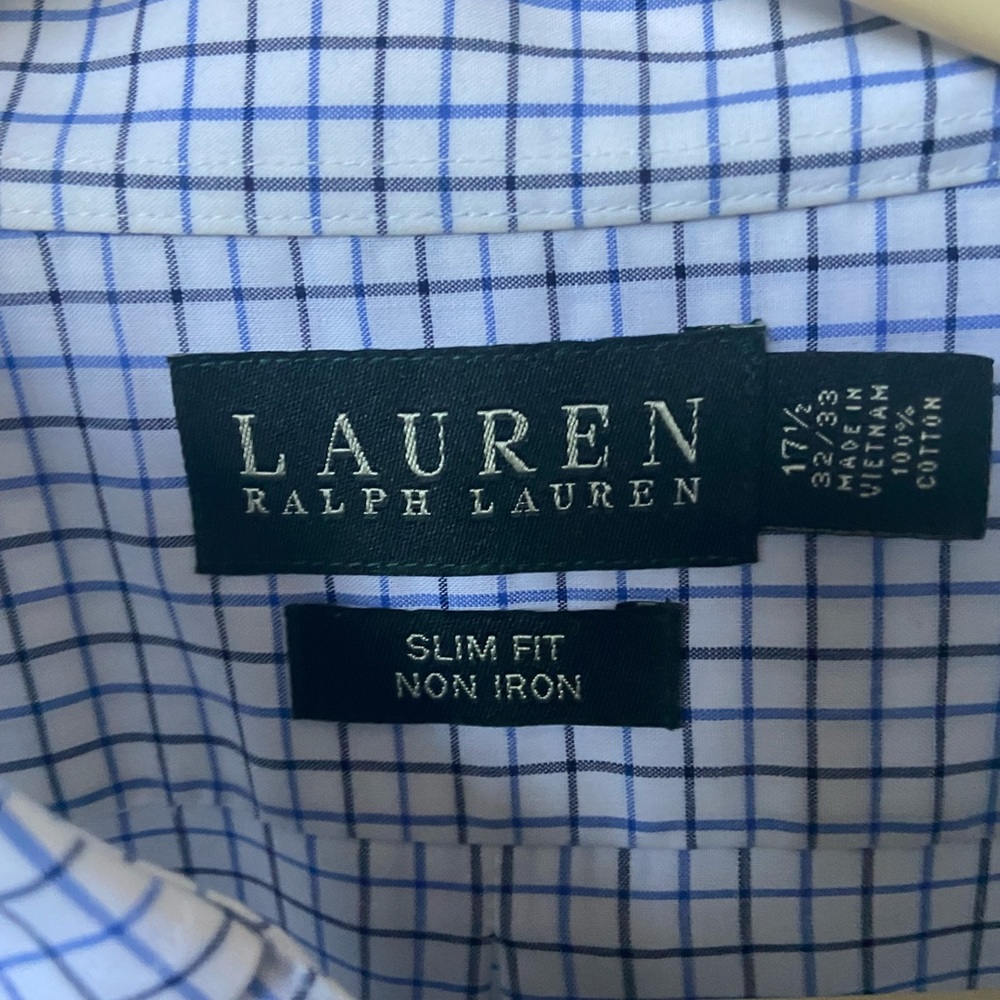 Ralph Lauren mens long sleeve black and blue checkered non iron dress shirt